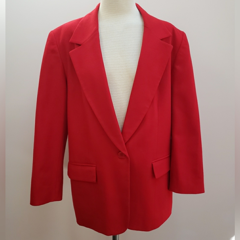 Pendleton Red Single Button Wool Blazer, Size 12 - image 1